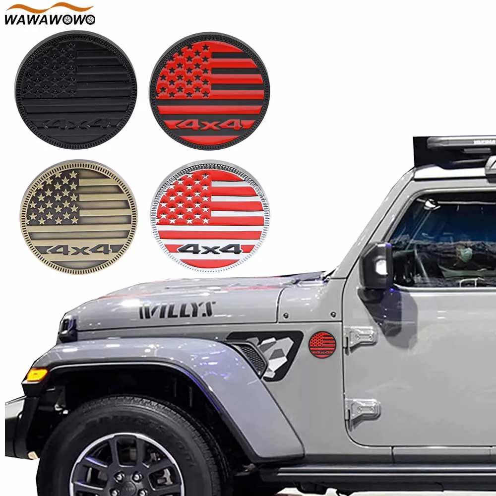 1 ШТ 4x4 Металлический Эмбл 3D Металлический круглый значок с американским флагом, Наклейка на боковую клейкую ленту кузова автомобиля для универсального транспортного средства, легкового автомобиля, грузовика