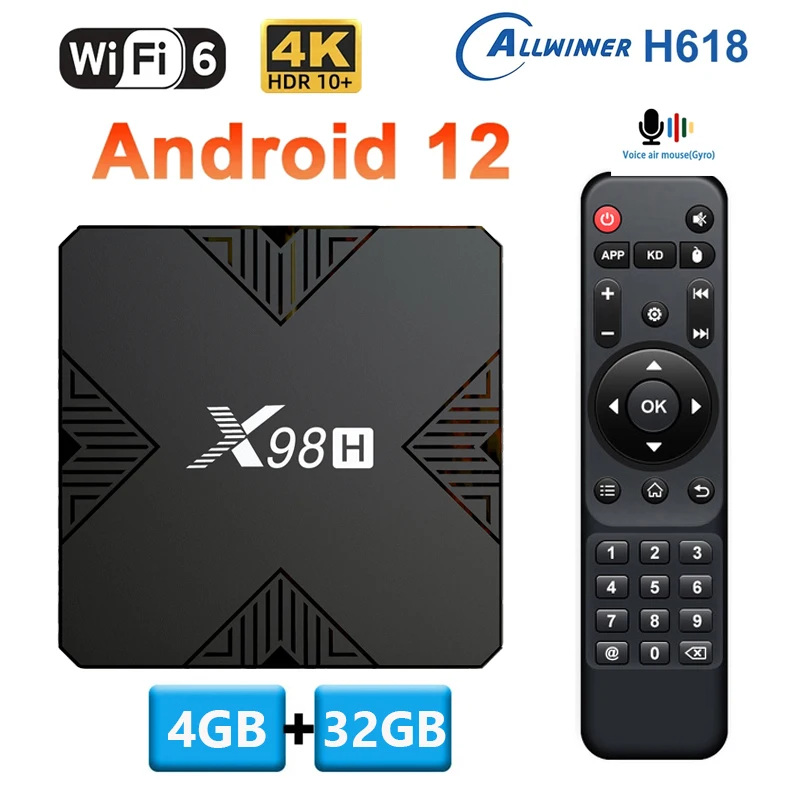 2023 X98H Android 12,0 Smart TV BOX 2,4 и 5G Двухдиапазонный Wifi TVBOX Allwinner H618 4 ГБ 32 ГБ 6K BT Глобальный медиаплеер Телеприставка