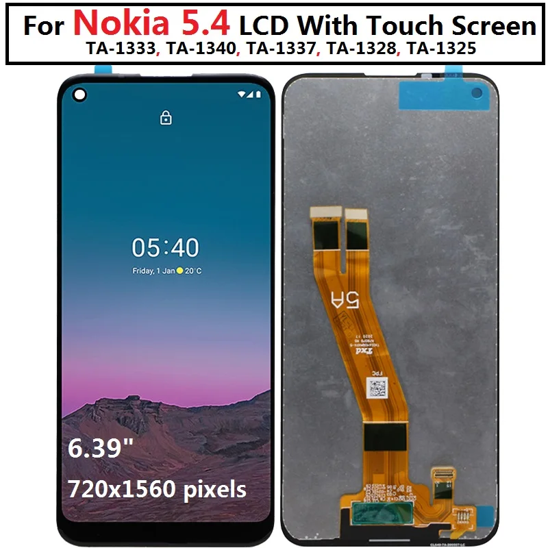 6,39 IPS ЖК-дисплей для Nokia 5,4 ЖК-дисплей Сенсорный с цифровым преобразователем экрана в сборе для Nokia 5,4 TA-1333, TA-1340, TA-1337, TA-1328