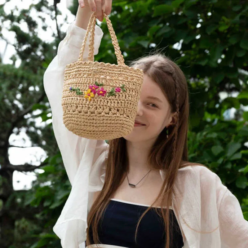 Милая сумочка с цветочным узором Lafite Grass, сделанная вручную из материала ручной работы, вязаная соломенная сумка крючком