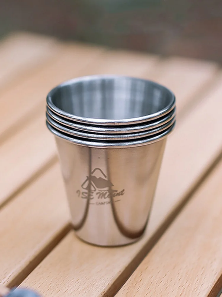 Набор мини-чашек для воды для кемпинга на открытом воздухе из 4 предметов, портативная чашка из нержавеющей стали, подходящая для пива, кофейных напитков, горячей воды, Мелкая посуда
