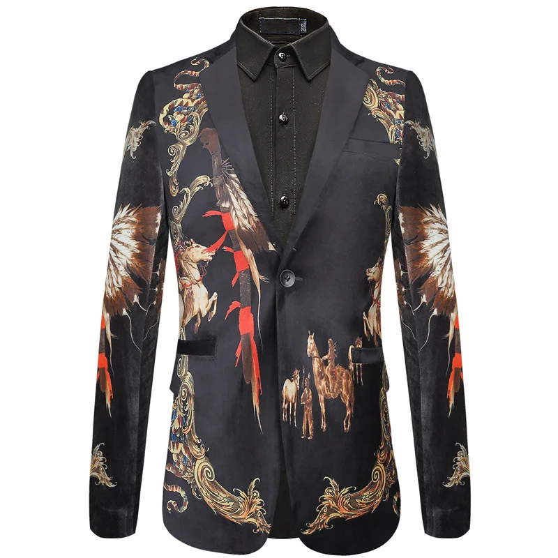 Новый дизайн Мужской блейзер Этнический бархатный пиджак Slim Fit Банкетная вечеринка Мужской блейзер Пальто Satge Wear