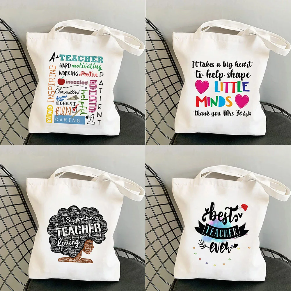 Принадлежности Учитель может настроить печатную сумку-тоут, женскую сумочку в стиле харадзюку, женскую сумку для покупок через плечо, женскую подарочную холщовую сумку