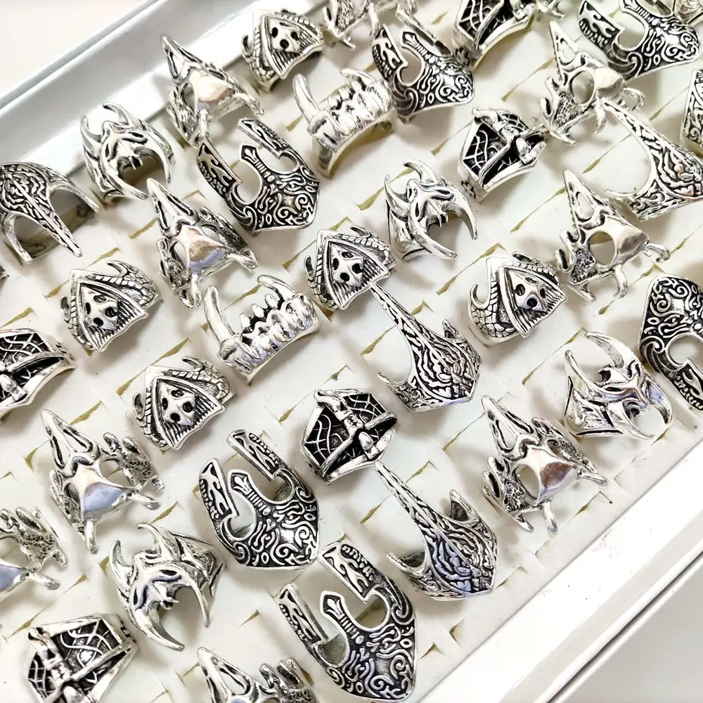 Ретро Байкерское Мужское кольцо Микс Старинных посеребренных готических колец в стиле хип-хоп для вечеринок, ювелирные изделия в подарок