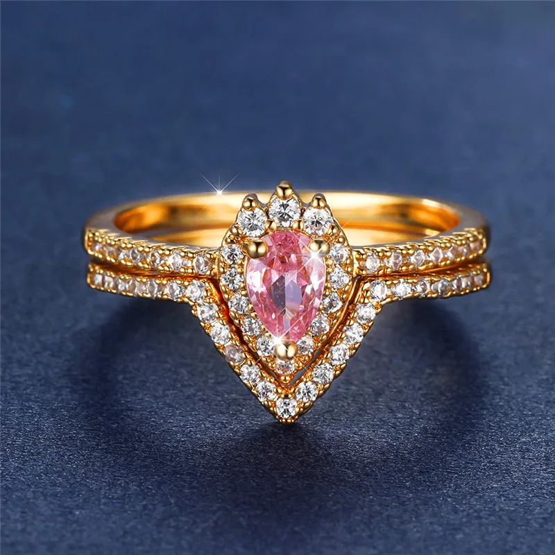 Роскошное Женское кольцо с кристаллами в виде маленького розового сердечка, Классическое Обручальное кольцо золотого цвета, Минималистичные Металлические обручальные кольца для женщин