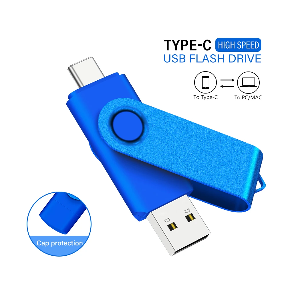 Синий USB-накопитель TYPE-C Высокоскоростная Карта Памяти, Вращающийся USB-Накопитель 64 ГБ, Креативные Подарки, Флешка, U-Диск Реальной Емкости